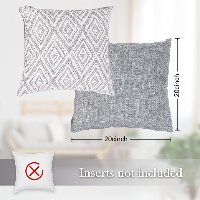 HPUK Throw Pillow Covers 20x20 Inch Set of 4, Linen Decorative Pillow Covers, Accent Cushion Covers for Couch Sofa Bed Bedroom Living Room Décor, Grey