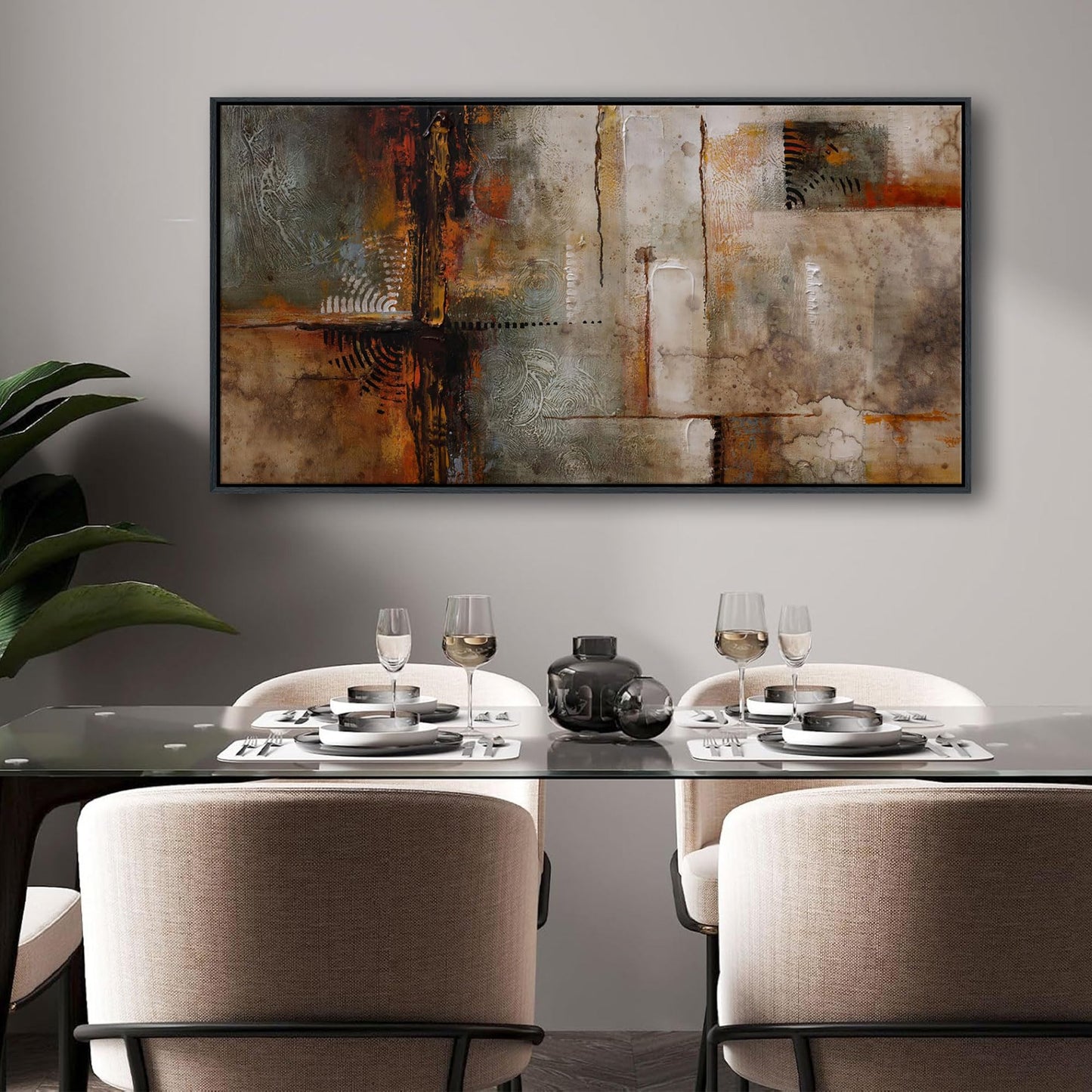 YDYSUNE Framed Abstract Wall Art - Brown Subtle Textured Canvas Wall Decor Painting for Bedroom,Modern Grid Living Room Picture Artwork Decoration Ready to Hang 20×40INCH