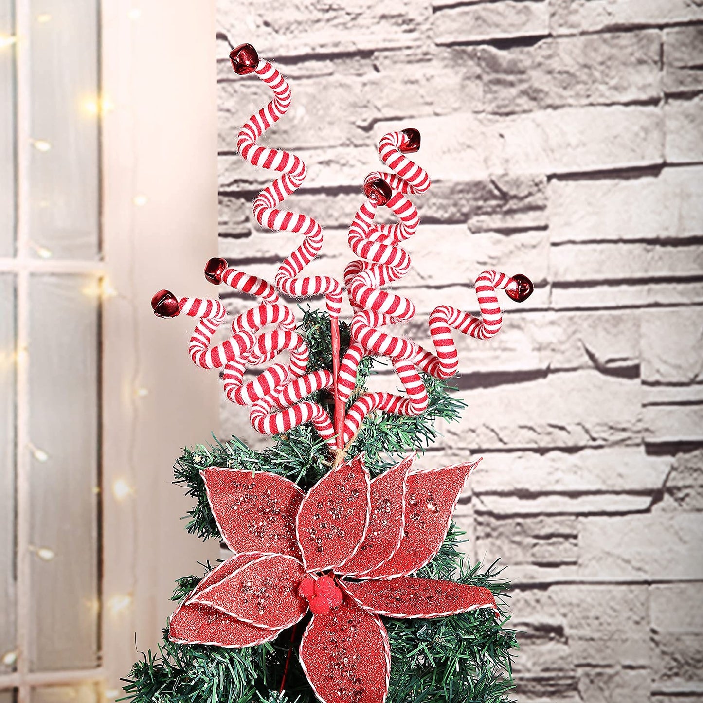 ZHANYIGY 4PC Set Red/White Christmas Tree Decoration Woolen Bells Curly Pick, Christmas Ornaments Home Office Party