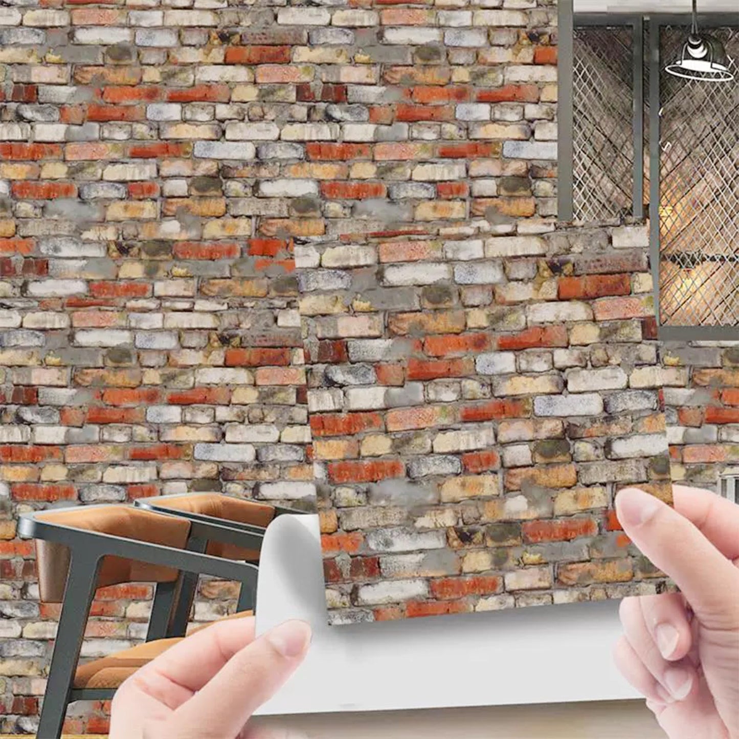 Attuslla 16 PCS Miniature Mini House Floor Tiles Self Adhesive Floor Tiles Faux 3D Brick Wall Paper Sticker for Mini House Decoration, 3.94 Inch, Red Brick B