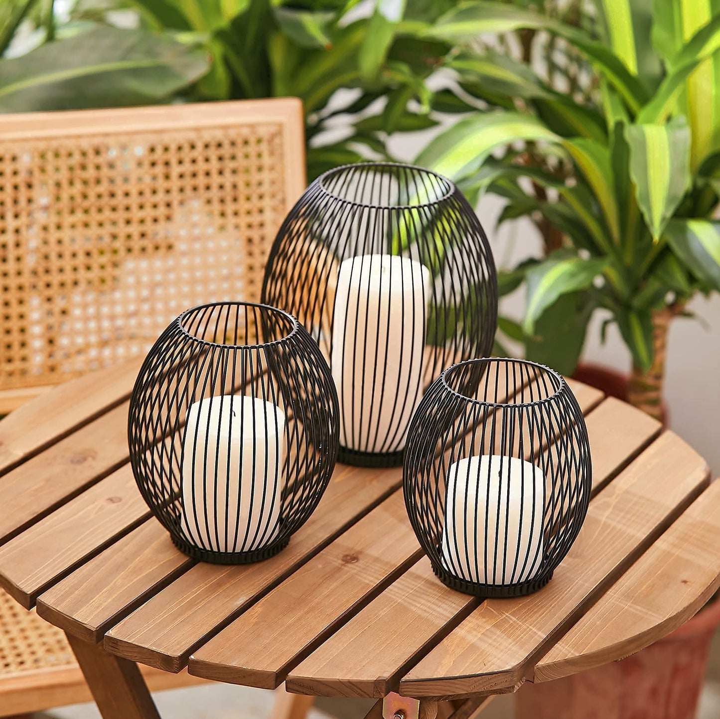 OLEEK Outdoor Candle Holder Decor Set - Black Candle Holder - Candles Holders for Table Centerpiece - Hurricane Candles Holder for Pillar Candles Cage Candle Holders Black Wire Decorative