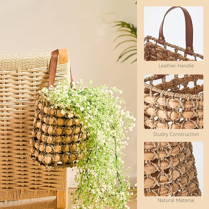 Wall Hanging Pocket Basket Portable Storage Basket Decorative Boho Mounted Organizer Dried Flower Plants Front Door Basket for Garden Farmhouse Home