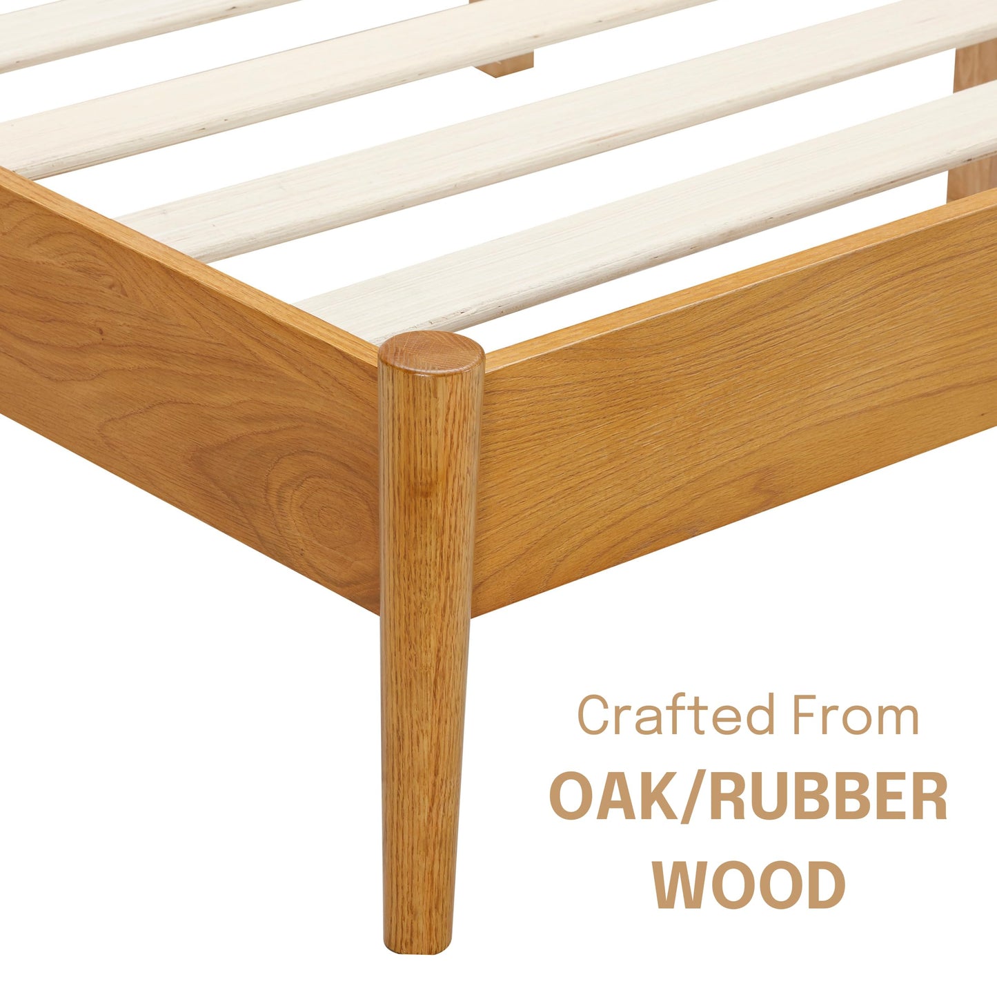 NTC Inno Wooden Bed Frame with Headboard, Solid Oak and Rubber Wood Foundation with Silent Slats and Wood Central Supports, 1000 Lb Capacity, Effortless Assembly, Queen Rustic - Oak