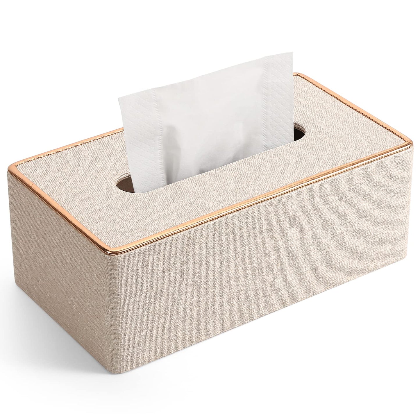 Tissue Box Cover, PU Leather Tissue Box Holder Rectangular Box Covers for Home/Office/Car Decoration 9.84"X5.23"X3.77" - Beige