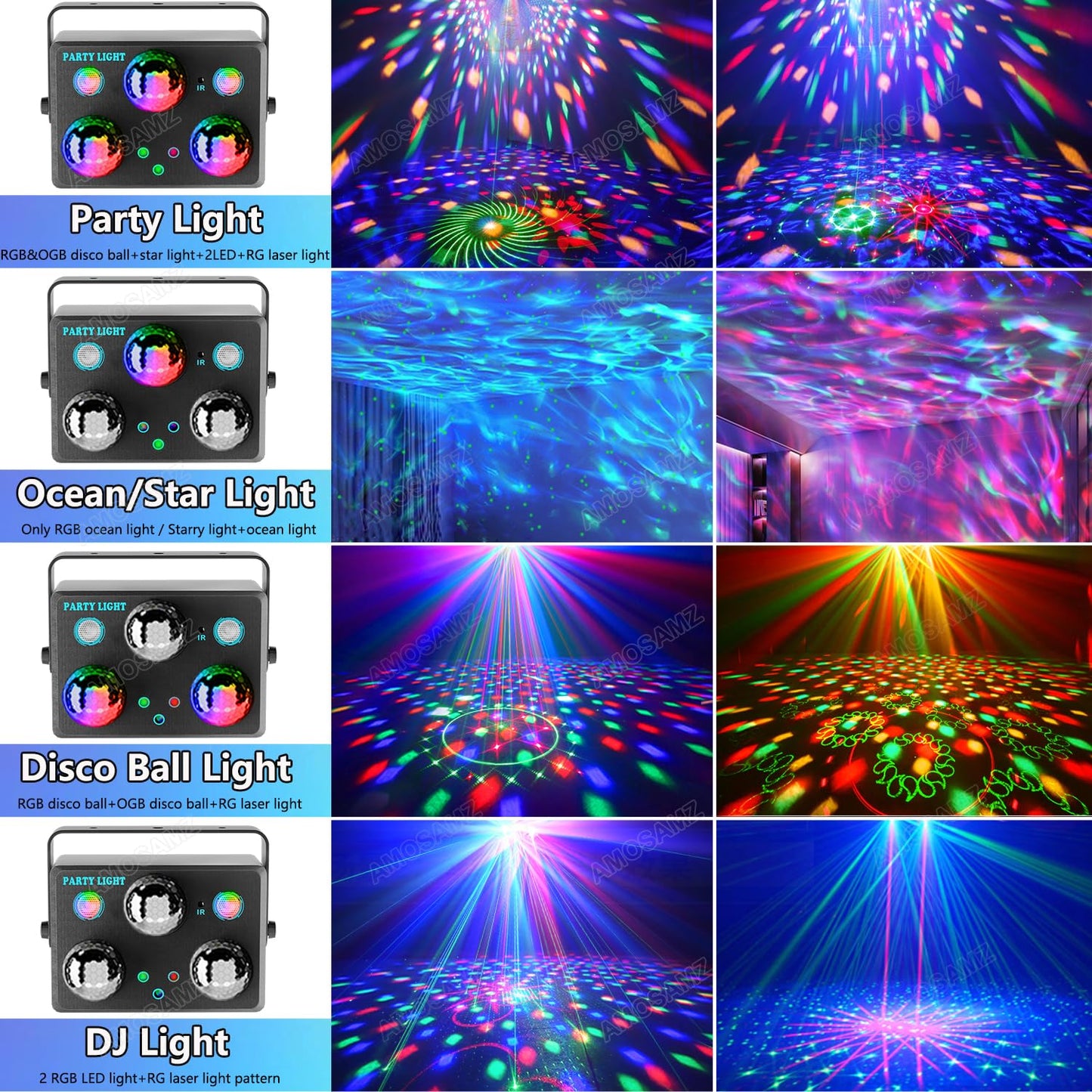 Disco Ball Party Lights,Pro 6 in 1 Disco Lights Sound Activated Dj Strobe with RGB&OGB Disco Balls,Laser Light Show,Ocean Lamp,Star Projector,2 RGB LEDs-Perfect for Disco Glow Party Rave Dance