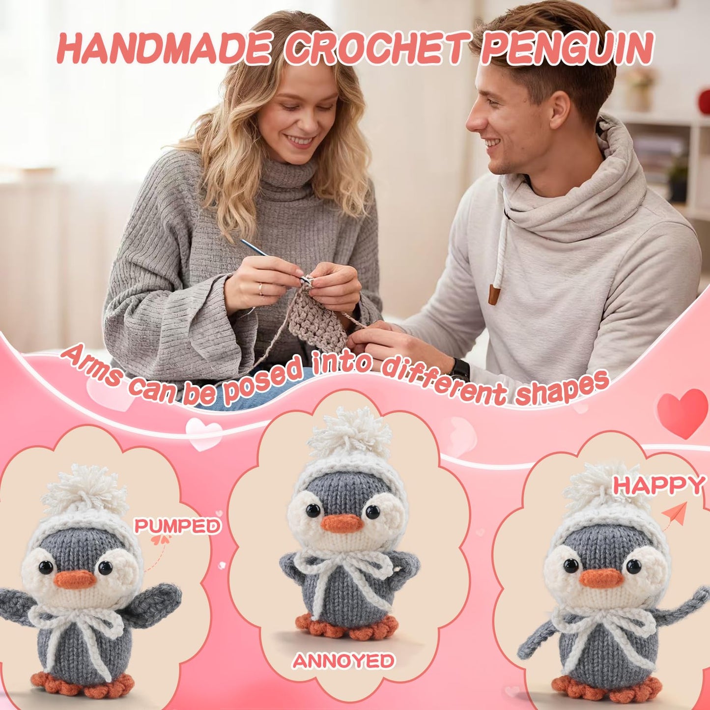 YBSUCLD Handmade Crochet Penguin Gift Set for Boyfriend Girlfriend, Wife Husband, Beloved Lover & Couples - Romantic I Love You Present for Valentine's Day, Wedding Anniversary & Birthday