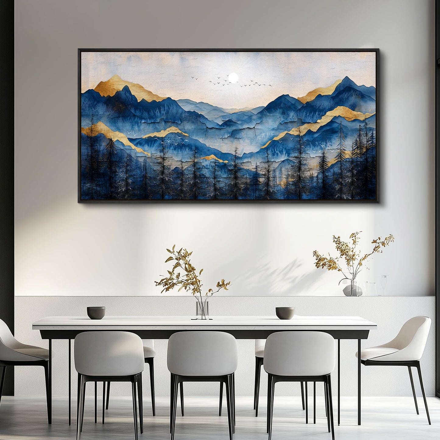 FUHAIHUA Black Framed Canvas Wall Art For Living Room Wall Decor For Bedroom Office Wall Decoration Mountain Painting Abstract Pictures Artwork Room Aesthetic Home Decor 20x40 In