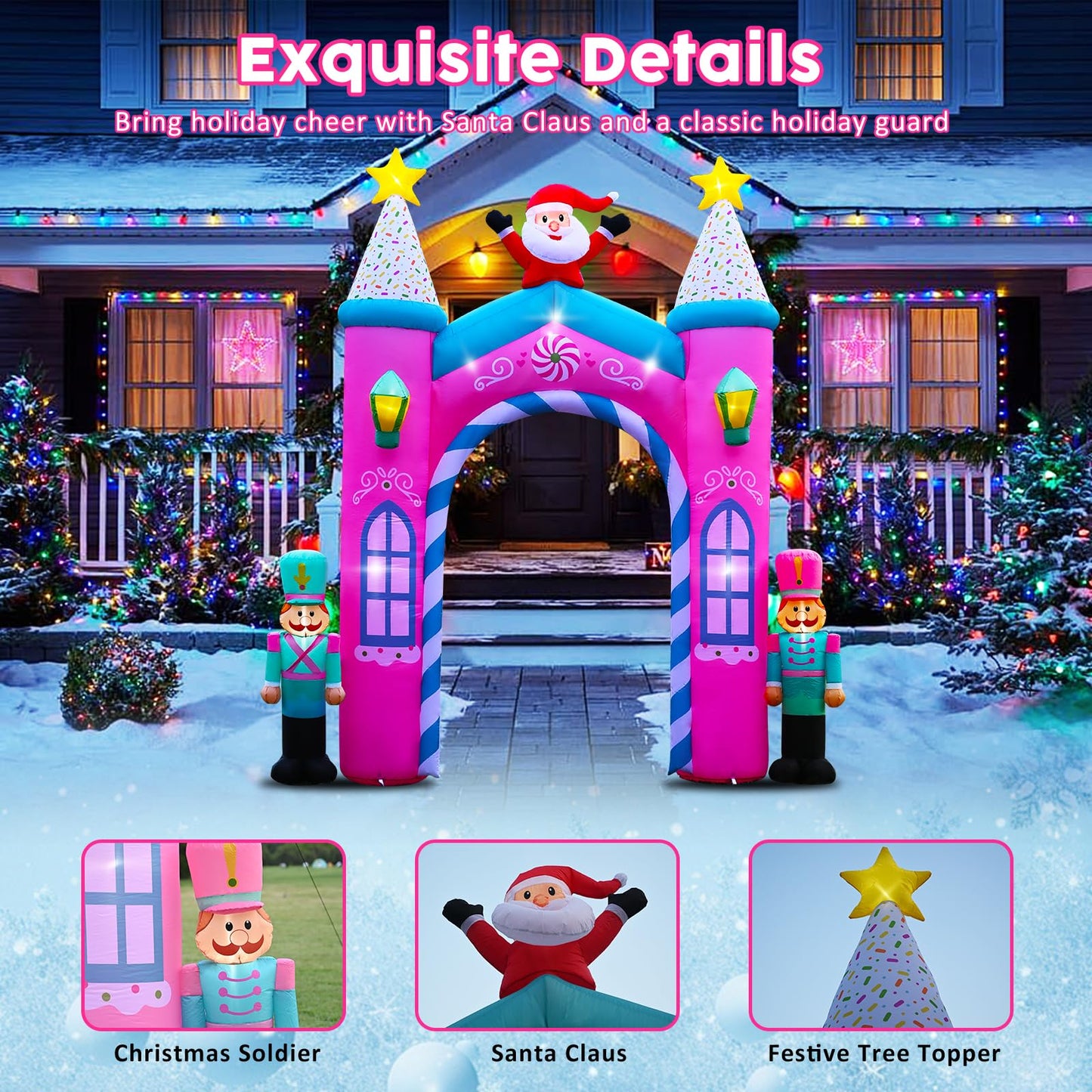 Christmas Inflatable Archway Outdoor Decoration – 12FT Nutcracker Blow Up Arch with LED Lights, Featuring Santa Claus and Festive Christmas Soldiers for Yard, Entryway, or Holiday Party