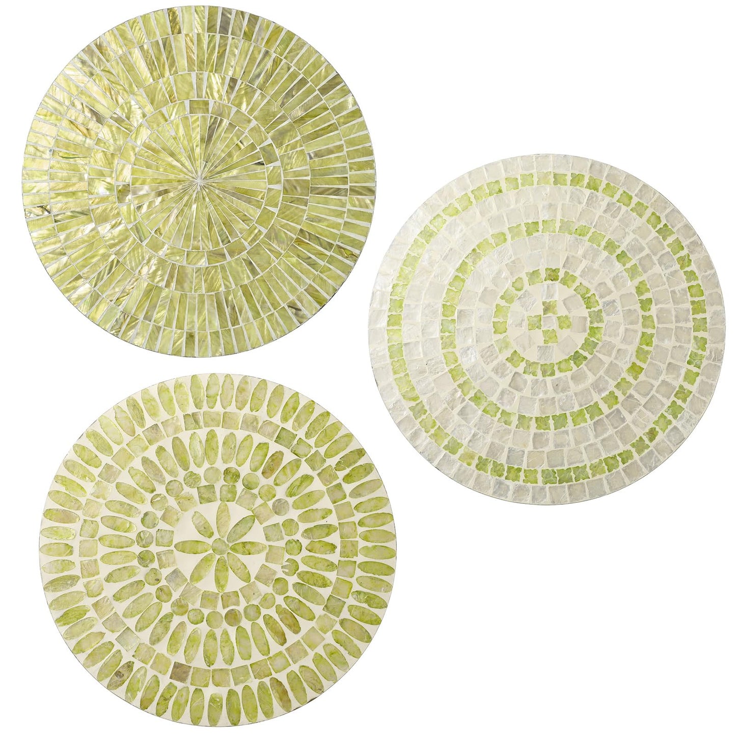 Tioncy 3 Pcs 11.8 Inches Spring Lime Green Mother of Pearl Shell Plate Lime Green Wall Art Mosaic Wall Sculpture Shell Handmade Hanging Plates Arts for Bedroom Bathroom Home Office Hotel