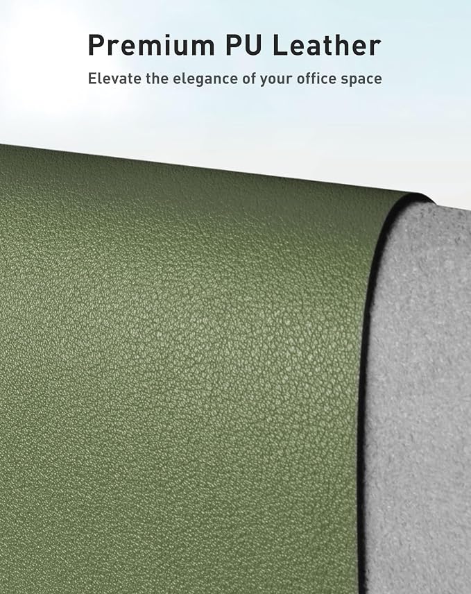 Aothia Faux Leather Desk Mat - Large Mouse Pad, Non-Slip PU Leather Blotter, Waterproof Writing Surface for Office and Home (Olive Green, 63" x 24")
