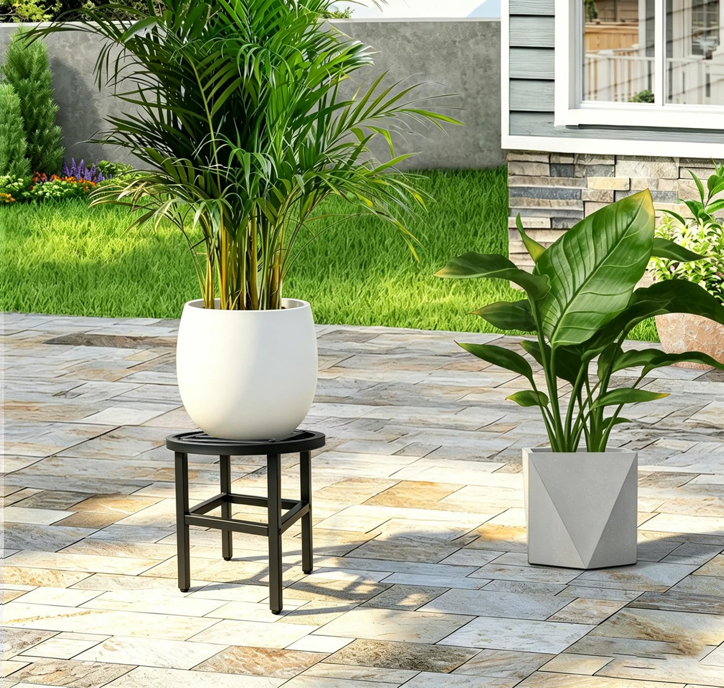 Hongsane Plant Stand Indoor Outdoor,13 Inch Tall Metal Plant Stands Riser,Heavy Duty Wrought Iron Pedestal Holders for Large Flower Pot,Outside Rust-Proof Black Flower Display Shelf for Patio,1-Pack
