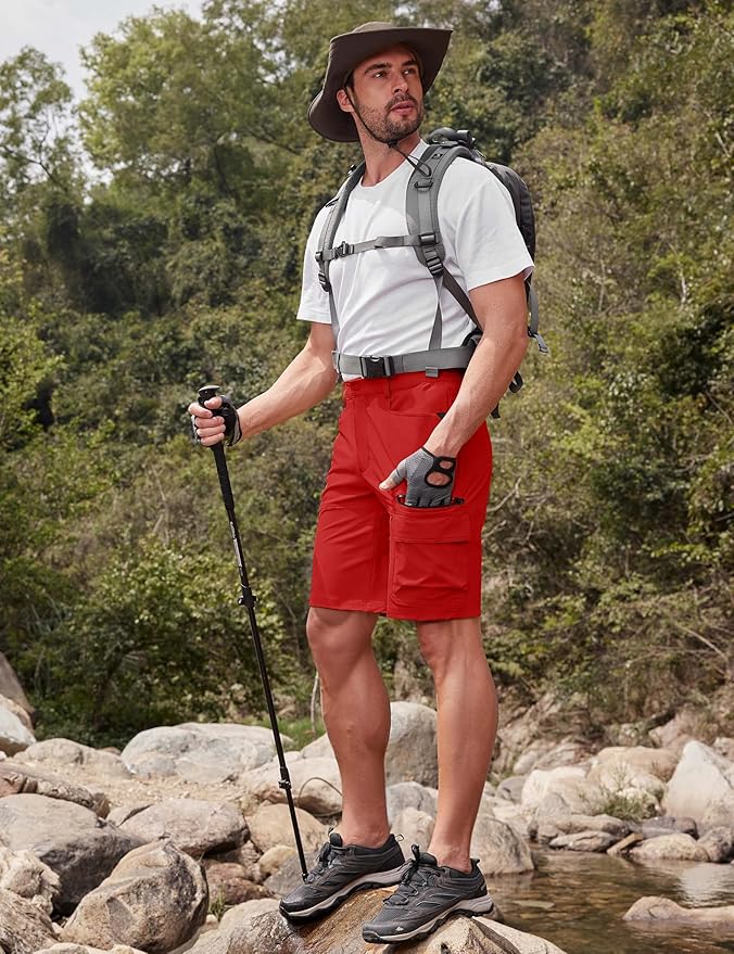 CRYSULLY Men's Hiking Cargo Shorts Outdoor Summer Lightweight Quick Dry Work Casual Shorts with 5 Zipper Pockets