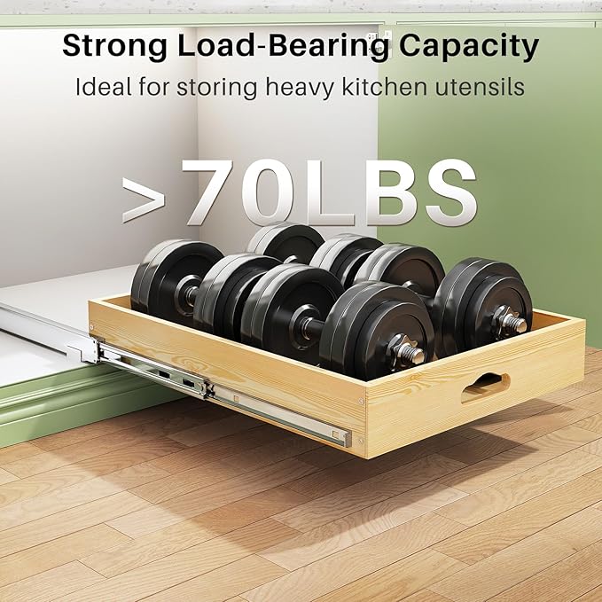 Pull Out Cabinet Organizer, Soft Close Wooden Slide Out Drawers for Pots and Pans, Full-extension Roll Out Shelves for Kitchen Cabinets, Pantry Organization, Bottom & Side Mount(15"W X 21"D x 3.4''H)