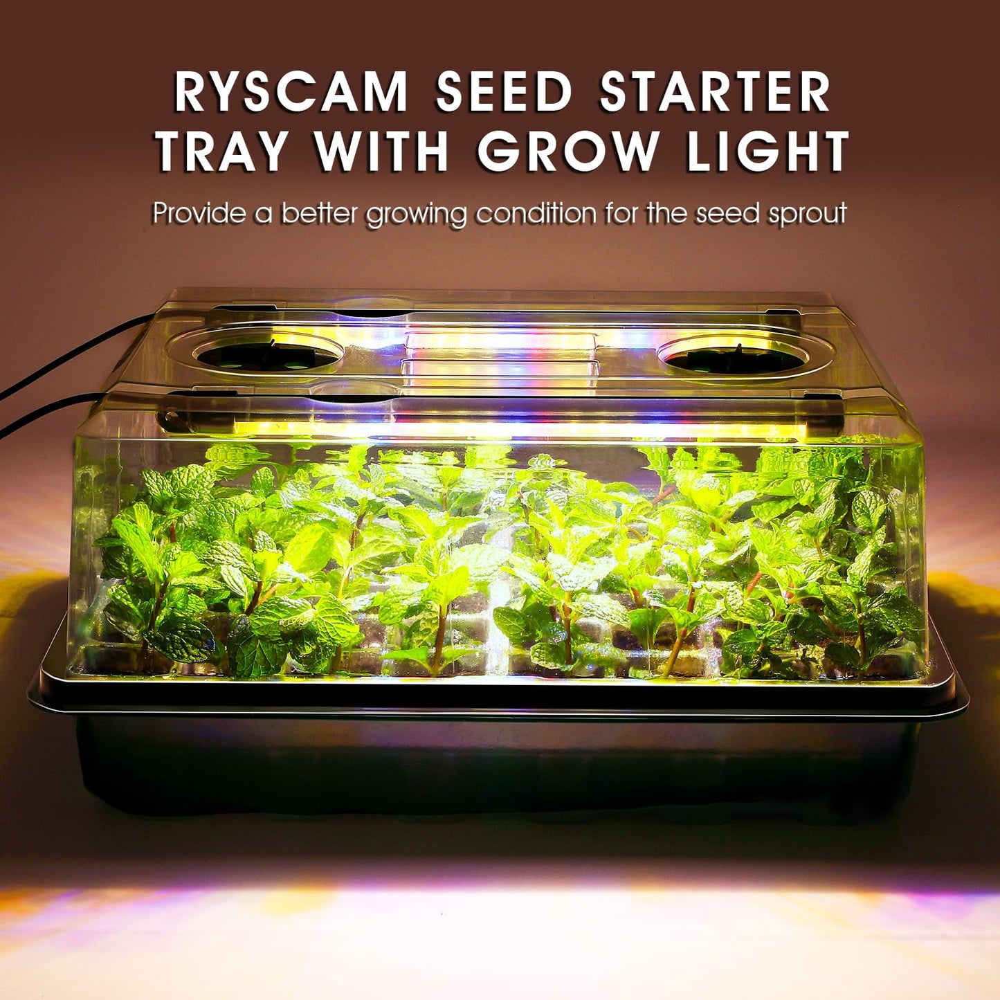 Ryscam Seed Starter Tray with Grow Light, 96-Cell Seed Starter Kit, Seedling Starter Trays with Humidity Domes, Automatic Timer, Adjustable Light Indoor Gardening Plant Germination Trays