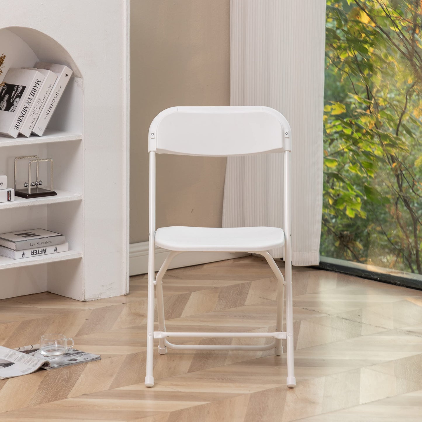 BTEXPERT Set of 50,Indoor Outdoor White Plastic Folding Chairs Stacking Steel Frame Commercial 650LB Weight Capacity Seating Home Yard Garden Wedding Event Party Picnic Dining Church School Portable