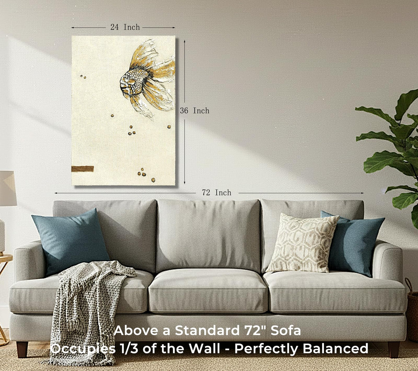 BrushEcho Large 24x36 Inch Hand-Painted 3D Textured Canvas Wall Art, Modern Abstract Animal Ocean Fish Oil Painting, Minimalist Neutral Wall Decor Ready to Hang for Living Room Home Office