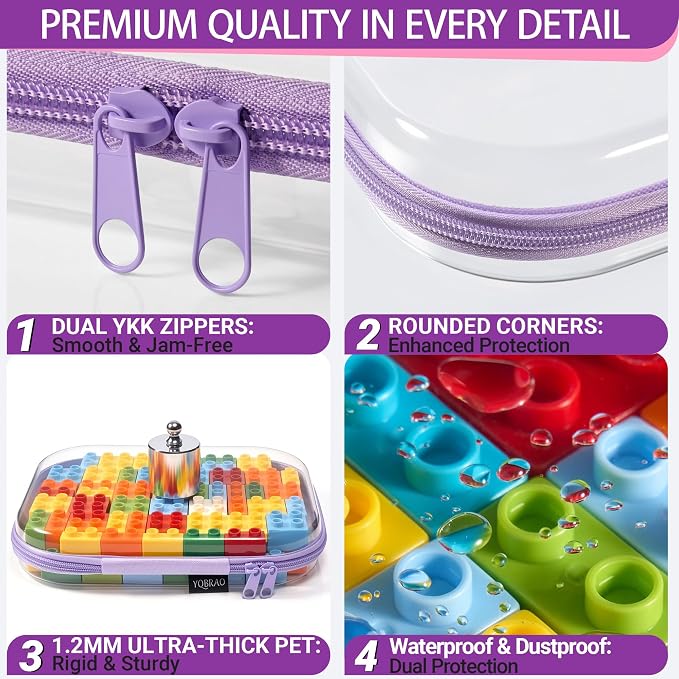 6 Pack Purple Clear Hard Shell Beauty Organizer (2M+4S), 1.2mm Heavy Duty Crush-Proof Cosmetic Case, Reinforced YKK Zippers, Stadium Approved Security Bag for Skincare & Electronics, Multi-Size Set