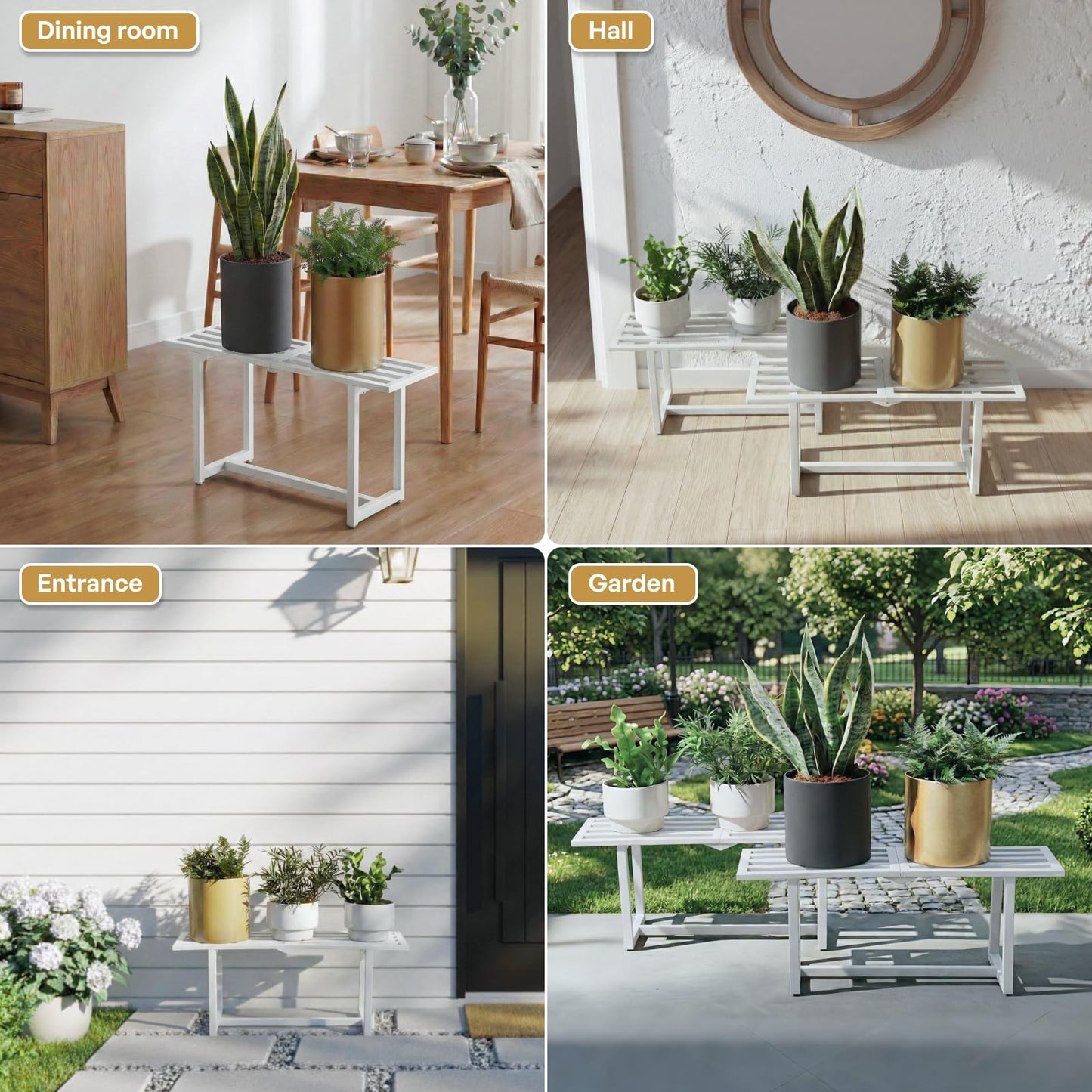 Rioneta 2-Pack Elegant Mid-Century Modern Metal Tiered Plant Stand Robust 330 lbs Capacity Versatile Indoor Outdoor Display for Living Room, Patio & Balcony White