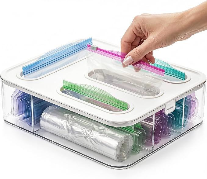 Knox Home & Health Bag Storage Organizer for Kitchen Drawer, Plastic Bag Container Holder, Baggie Dispenser for Gallon, Quart, Sandwich, Snack, Kitchen Organizers and Storage