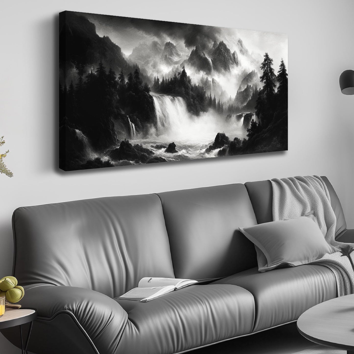 CPKATMT Waterfall Wall Art for Bedroom Black and White Tree Wall Decor for Office Natural Landscape Wall Pictures for Living Room 24 x 48 Inch