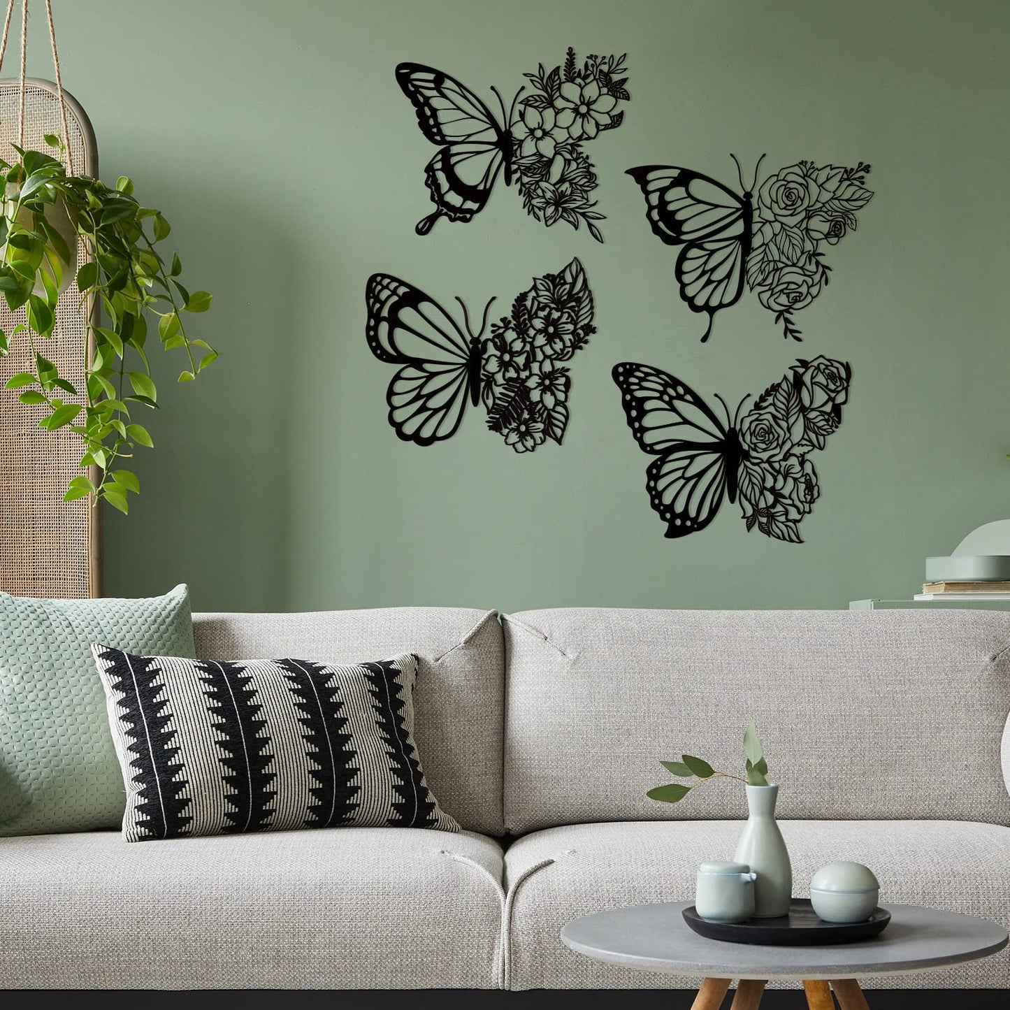 Pelopy 4 Pcs Butterfly Metal Wall Decor Boho Butterfly Decoration Wall Art Iron Hanging Wall Decor Flower Wall Art for Bedroom Living Room Home Wall Indoor Outdoor Farmhouse Black