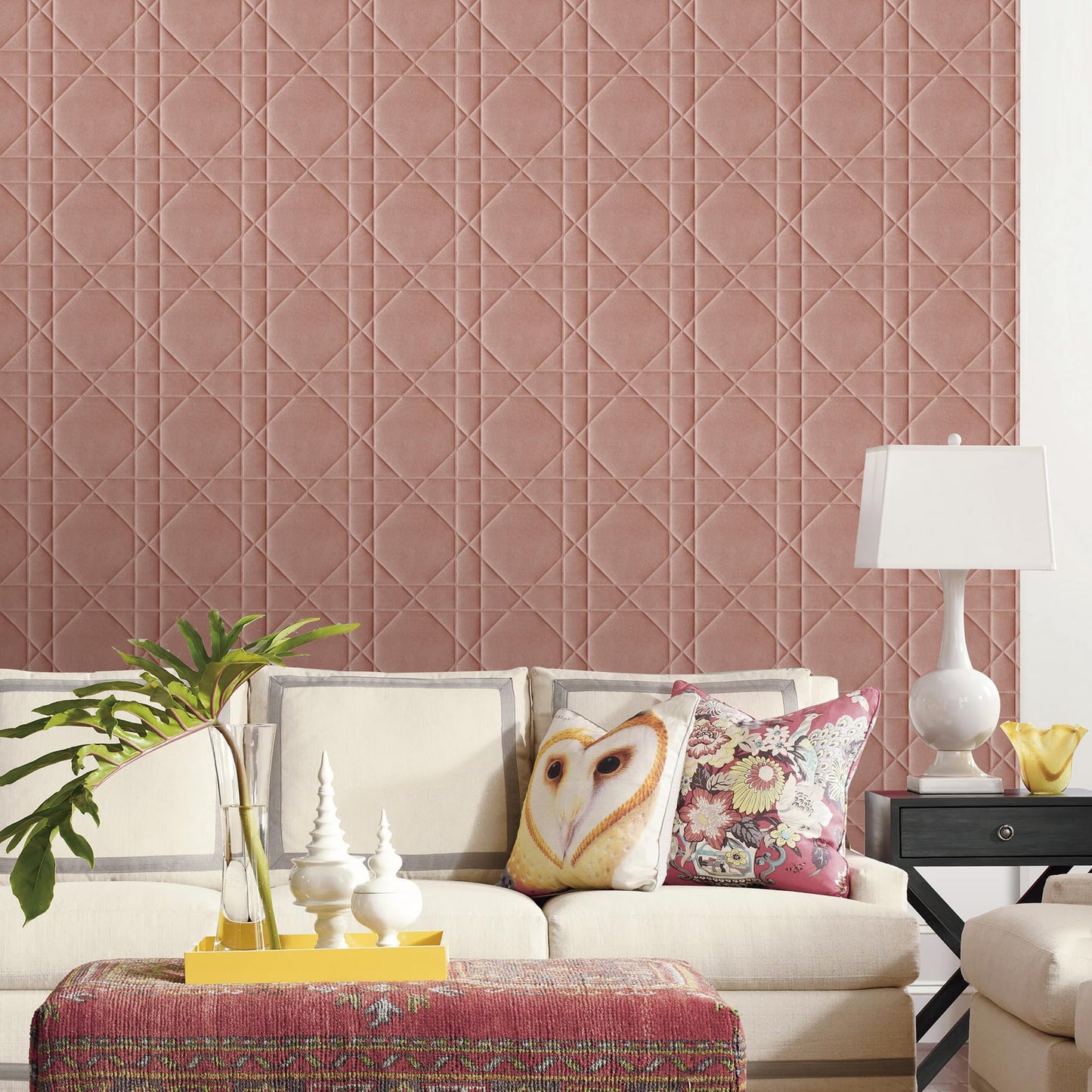 Aurawall Velvet 3d wall panels for Interior wall Decor peel and stick, Soundproof Geometric Textured 3d Wall Panels for Living Room, Bedroom, TV Background Pink 17.7" x 17.7", Covers 26.15 Sq.Ft 12pcs