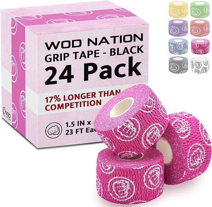 WOD Nation Flexible Hook-Grip Athletic Tape – Easy-Tear, Sweat-Proof Thumb & Finger Strips for Weightlifting