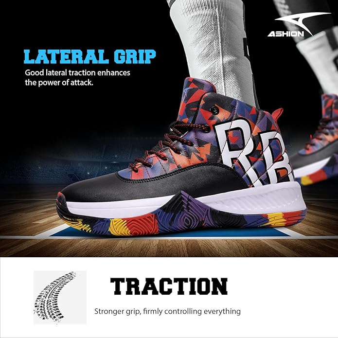 ASHION Mens Basketball Shoes High Top Streetball Lightweight Outdoor Sneakers Cushioning Shoes for Sport Athletic Fitness