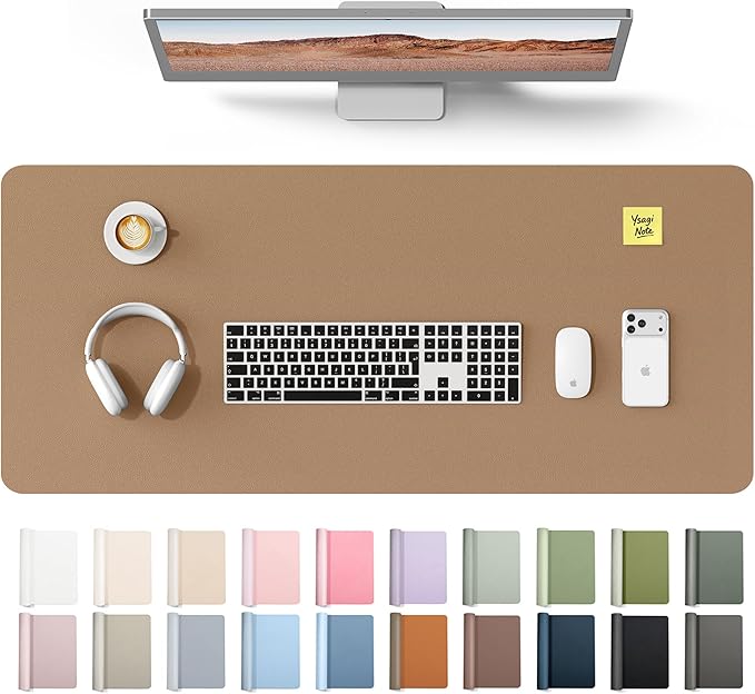 YSAGi Leather Desk Protector, Office Mat, Large Mouse Mat, Non-Slip PU Leather Blotter, Laptop Desk Mat, Waterproof Writing Pad for Office and Home(Khaki, 42" x 17.2")