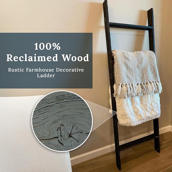 BARNWOODUSA Throw Blanket Ladder – Fully Assembled Reclaimed Wood – Rustic Decorative Ladder for Towels, Quilts, & More – Perfect Farmhouse Decor for Bathroom, Porch, or Living Room,5ft18.
