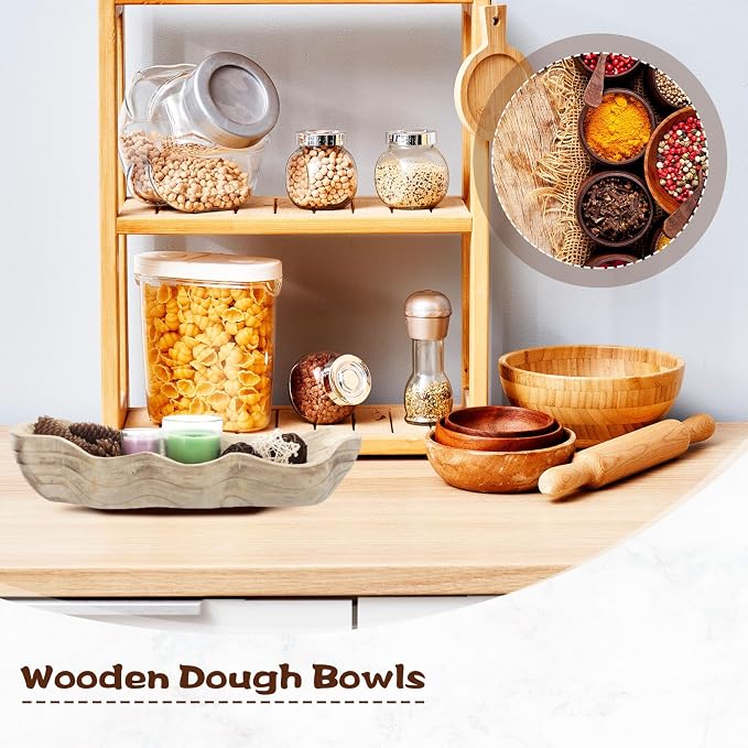 Nuogo 1 Pack 16 Inch Wavy Live Edge Dough Bowl Large Size Wood Rustic Dough Bowl Decorative for DIY Farmhouse Home Supplies Kitchen Decoration(Light Color)