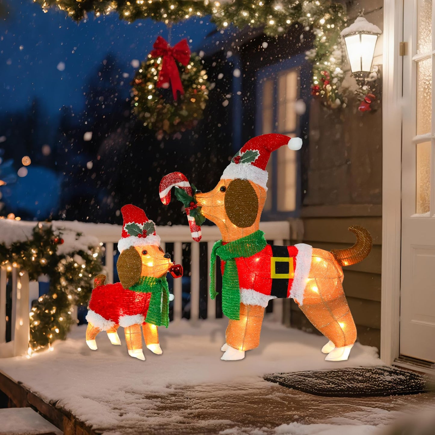Afirst Christmas Dog Lighted Decorations, 2 Pack Lighted Up Xmas Dog Outdoor Lighted Holiday Displays Gift for Home Garden Party Yard Porch Decor
