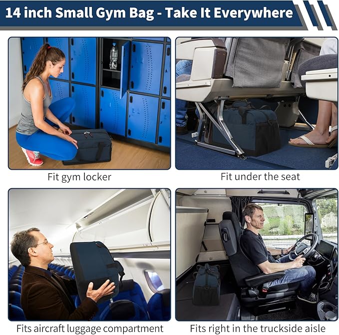Small Gym Bag with Wet Pocket - 14 inch Mini Duffle Bag for Men & Women Lightweight Carry On Bag for Travel Sport - Navy Blue