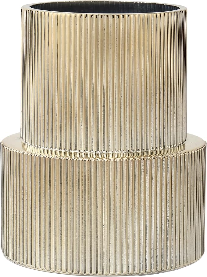 Ribbed Glass Vase, Flower Vase, Fluted Gold Vases for Flowers, Modern Vases for Living Room, Dining Table, Entryway, Shelf, Wedding, Office, Coffee Table, Birthday, 7.5 Inches