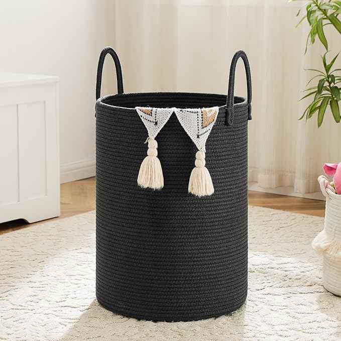 Artfeel Laundry Basket,Woven Cotton Rope Laundry Hamper,100L for Decorative Storage of Dirty Clothes,Toys and Blankets in Bathroom,Baby Room and Living Room