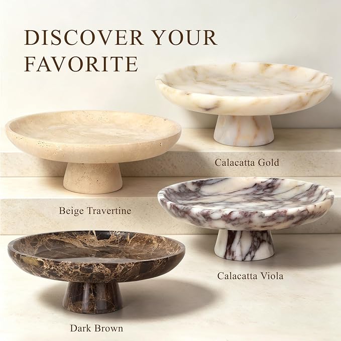 YMXYJM Natural Travertine Fruit Bowl for Kitchen Counter, Large Decorative Bowl for Kitchen Counter/Living Room/Dining Table/Entryway, Beige