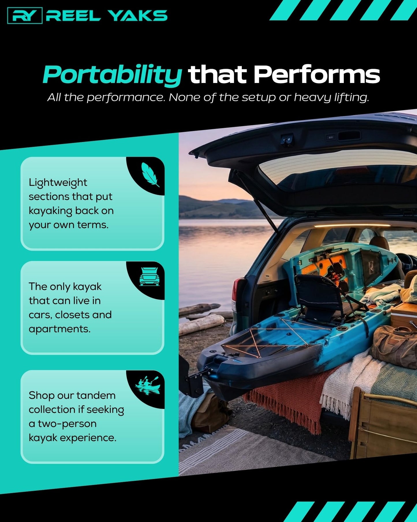 Reel Yaks 10.8ft Rapido Propeller Drive Fishing Kayak, Modular Sit-On-Top Kayak with Hands-Free Pedal Drive, Compact, Lightweight, Easy Assembly, Customizable - 400 lbs Capacity, Blue Black Camo