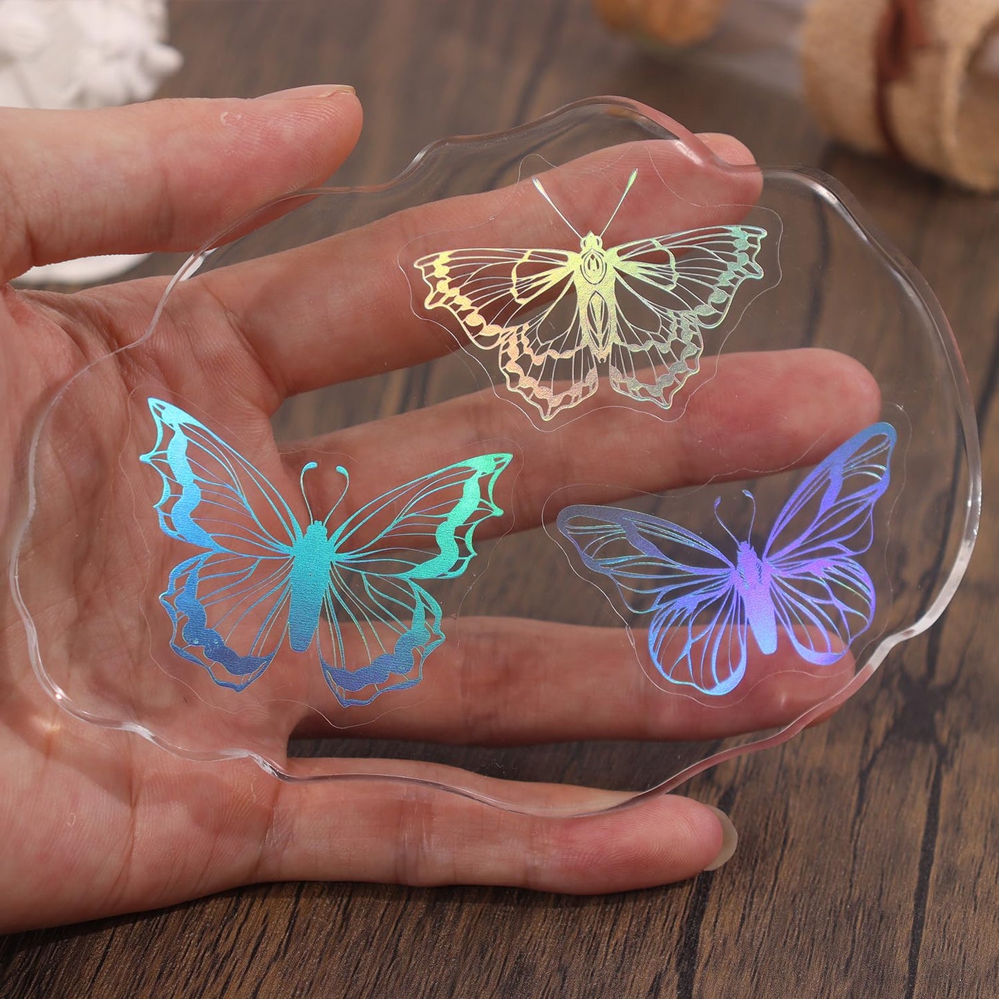 45Pcs Butterfly Holographic Stickers – Waterproof Transparent PET Decals for Scrapbooking, Journaling, Planners & DIY Crafts – Aesthetic Resin Stickers for Phone, Laptop & Water Bottle