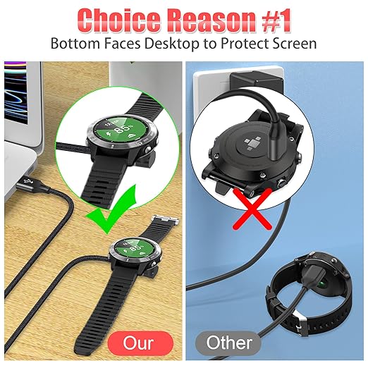 AGVEE 3.3ft Charger for Garmin Watch, L-Shape Charging Cable for Fenix, Forerunner, Vivoactive, Instinct, Venu, Tactix, Approach, D2, Quatix Series, Right Angle Braided, Black