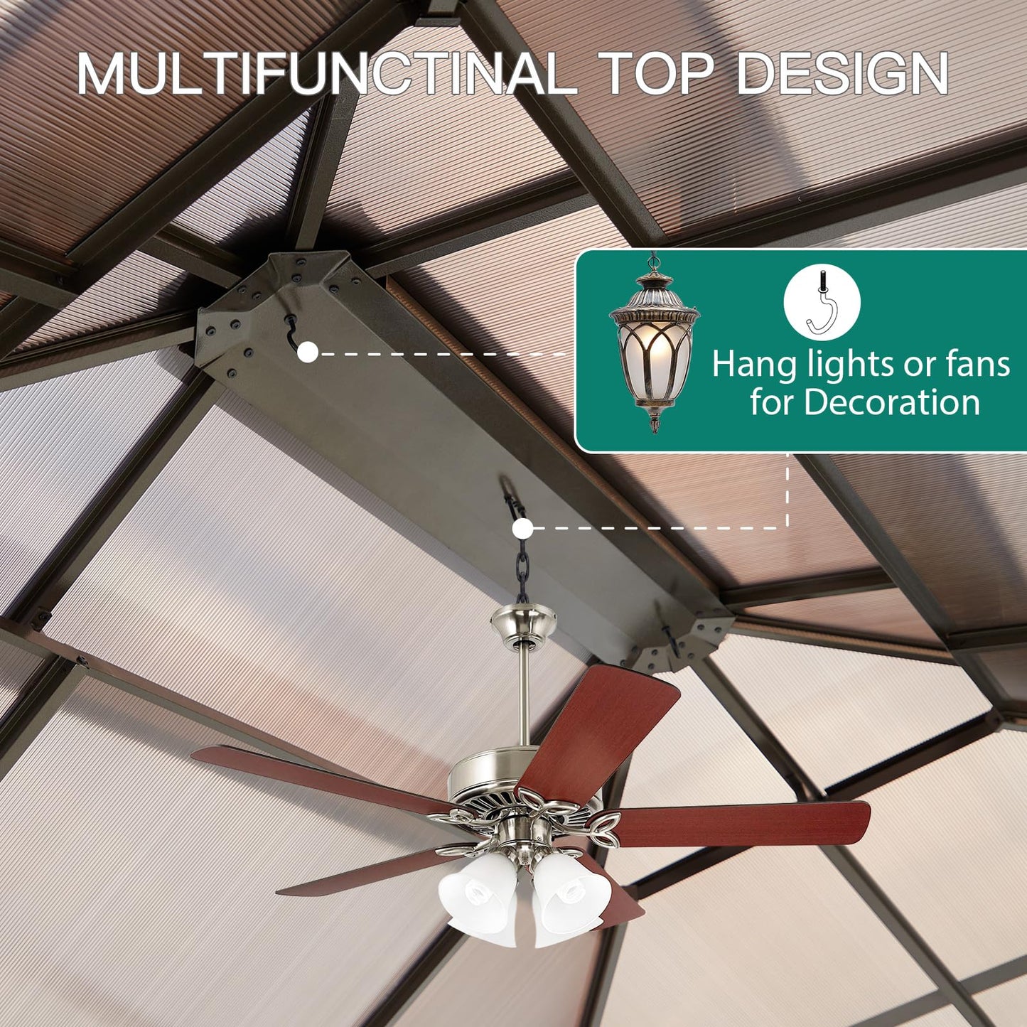 10x12 ft Permanent Aluminum Gazebo with Double-Layer PC Roof, Sturdy Metal Pavilion Canopy, All-Weather Outdoor Sunshade Structure with Retractable Curtains for Patio, Backyard, Garden, Deck