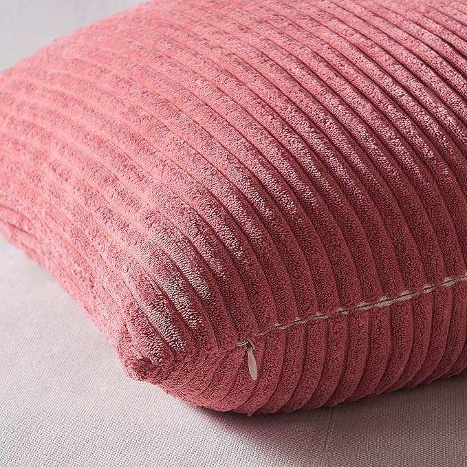Topfinel Pink Throw Pillow Covers 16x16 Inch Set of 4,Soft Farmhouse Corduroy Decorative Cushion Cover,Square Cute Pillow Case for Gril's Bedroom Couch Sofa Living Room,Spring Series Home Decor