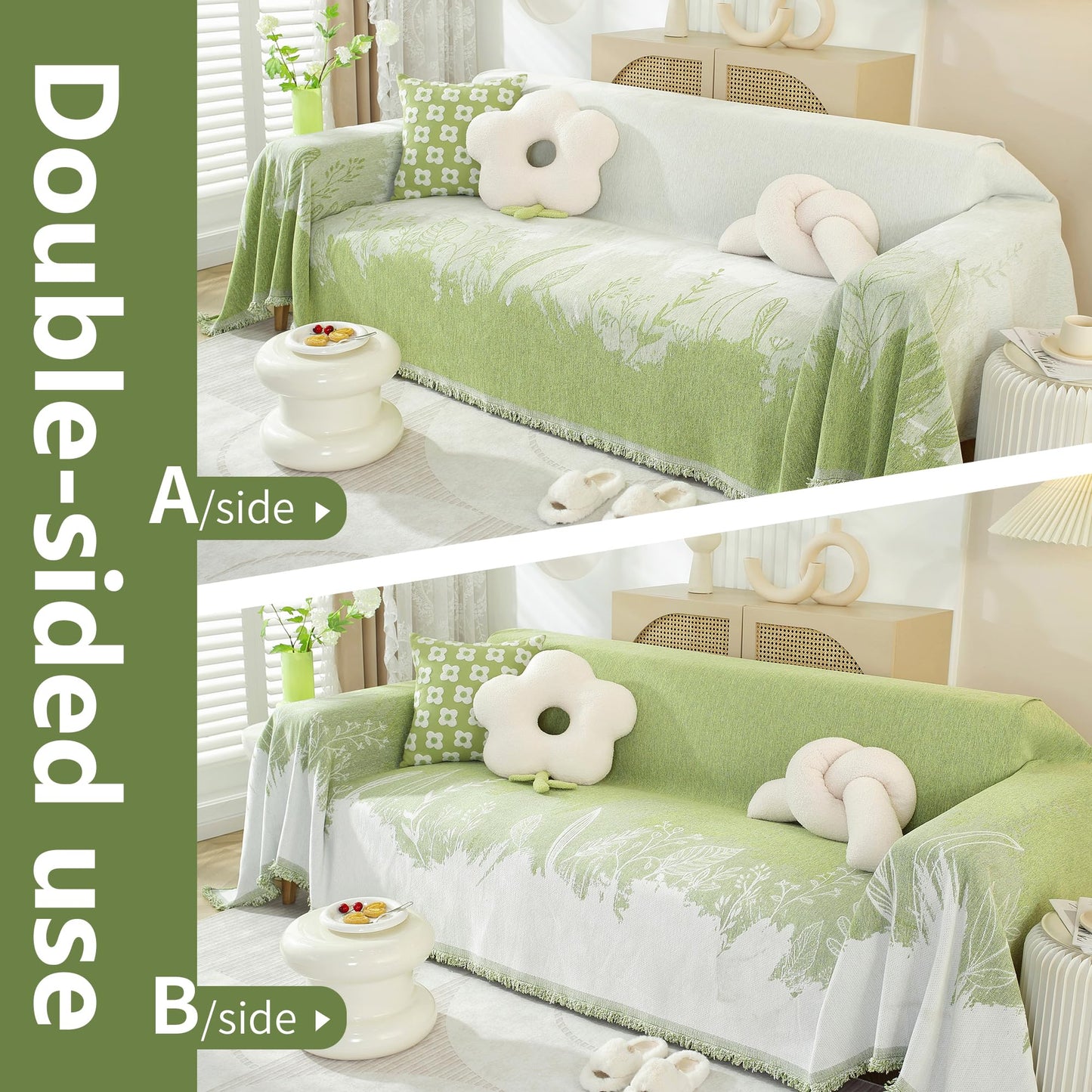 UWWGKK Couch Covers for Dogs Green Blanket Reversible, Loveseat Covers with Tassel Design,Sofa Cover for Home Decor,Living Room Furniture,Recliner Chair