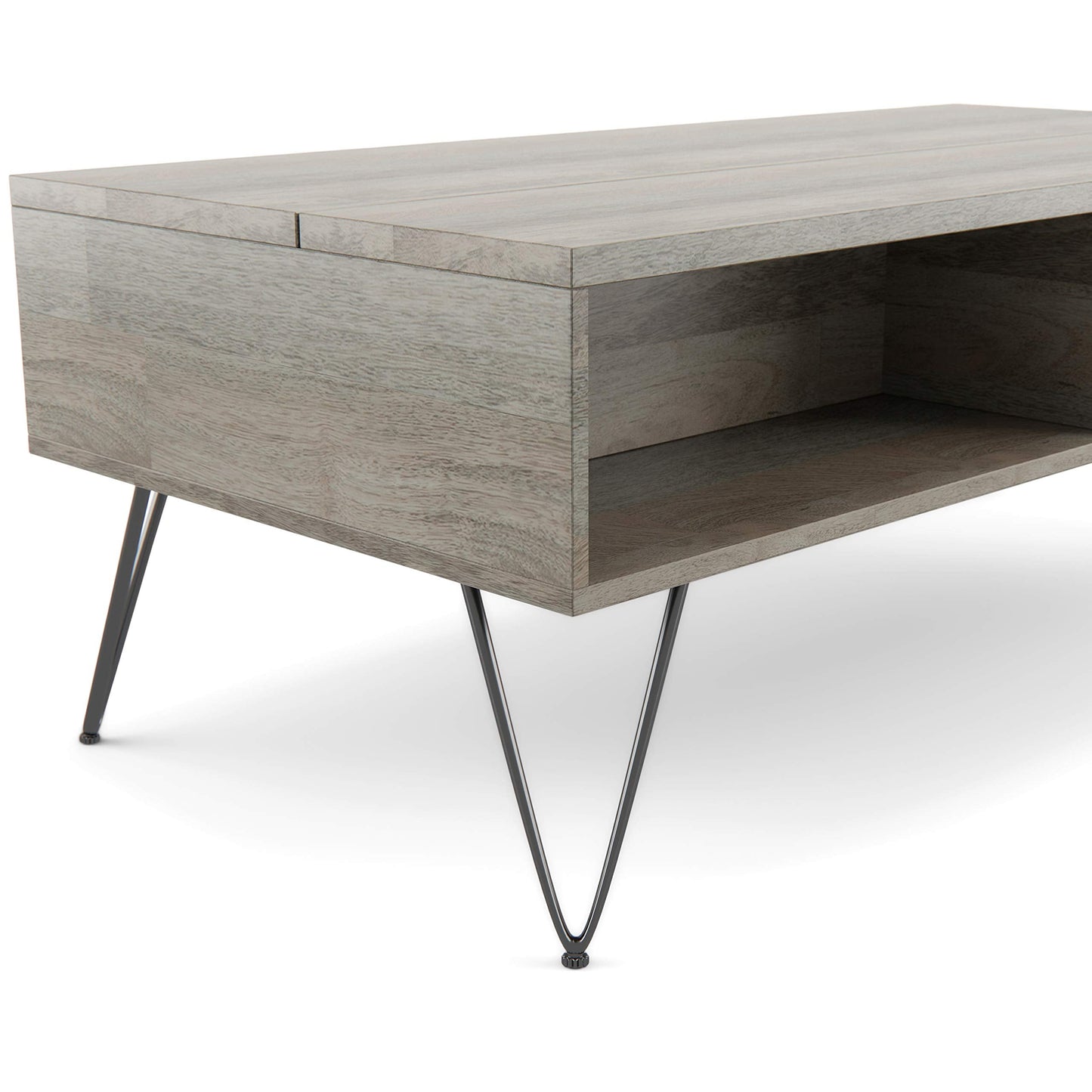 SIMPLIHOME Hunter SOLID MANGO WOOD and Metal 48 inch Wide Rectangle Industrial Lift Top Coffee Table in Grey for the Living Room and Family Room
