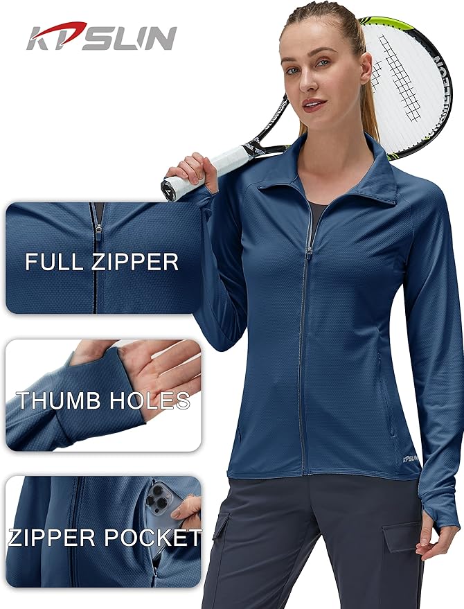 Women's UPF 50+ UV Sun Protection Clothing Long Sleeve Athletic Hiking Shirts Lightweight SPF Zip Up Outdoor Jacket