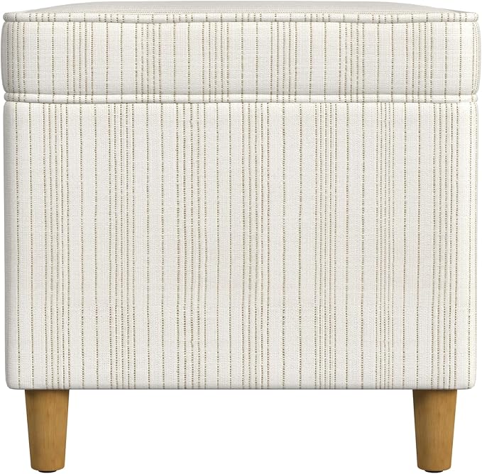 Spatial Order Home Decor | Dinah Collection Modern Storage Ottoman | Ottoman with Storage for Living Room & Bedroom(Cream Marigold Pinstripe Fabric)