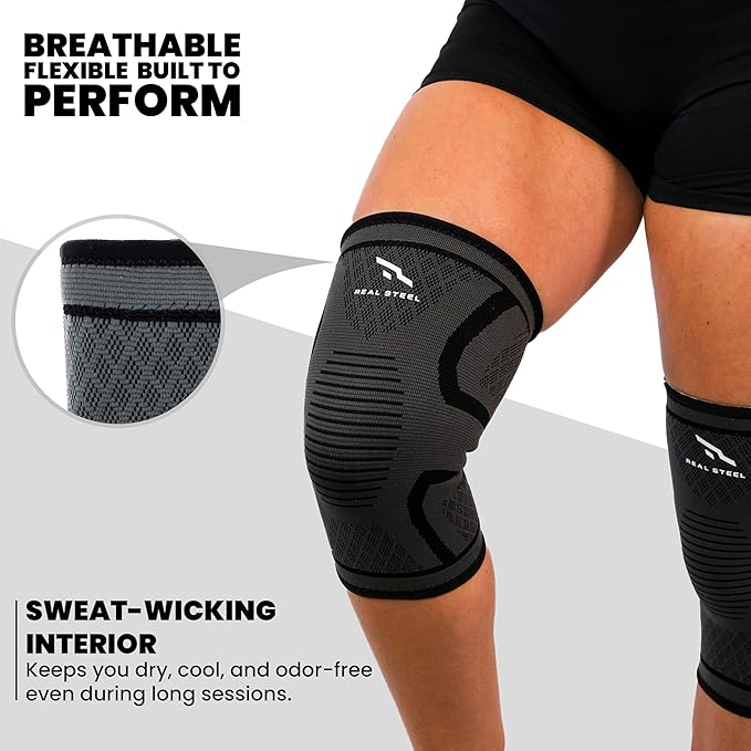 Real Steel Compression Knee Brace for Women & Men 1-Pair Knee Brace for Running Knee Pain, Knee Support Compression Sleeve