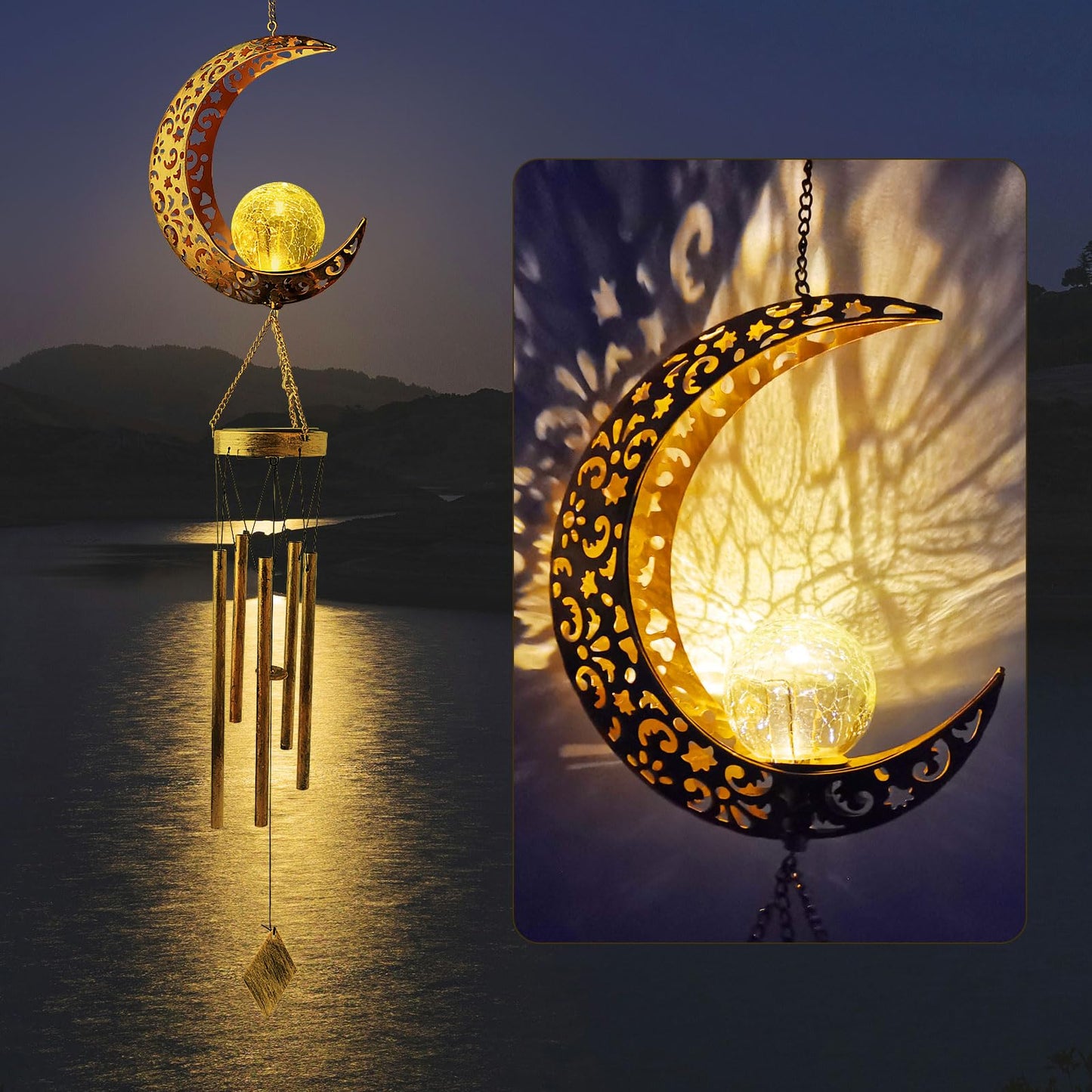 Outdoor Moon Light Wind Chimes, Mom Gift Moon Gifts, Mother Decor, Garden Gifts, Sympathy Wind Chimes Outdoor for mom, Grandma, Memorial Wind Chime.