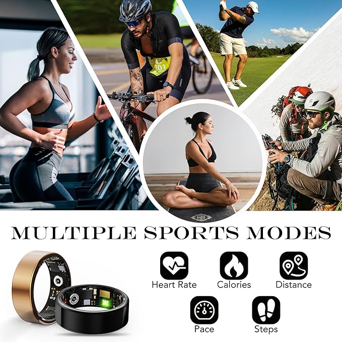 Smart Health Ring for Women Men Fitness Tracker with Heart Rate, Blood Oxygen, Blood Pressure, Sleep Monitoring, Step Counting, IP68 Waterproof for iOS and Android, No Subscription Fee, Gold 12