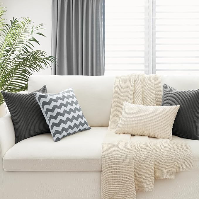Topfinel Decorative Dark Grey Throw Pillow Covers Cushion Cases, Set of 4 Soft Velvet Modern Double-Sided Designs, Mix and Match for Home Decor, Pillow Inserts Not Included (16x16 inch)