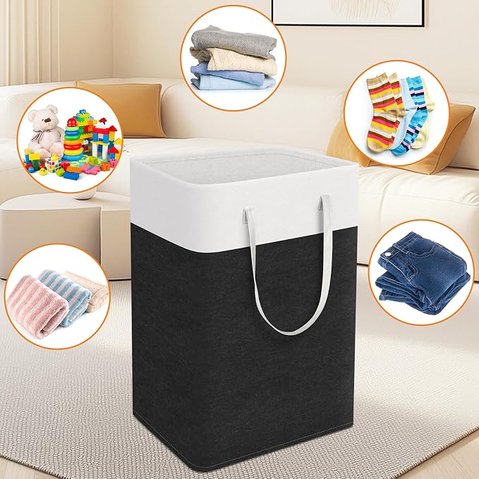 TasticTotes laundry basket 3-Pack, laundry hamper, Hamper with handles, collapsible laundry baskets, Waterproof dirty clothes hamper, Towel Storage for Home or Dorm, 75L-Black